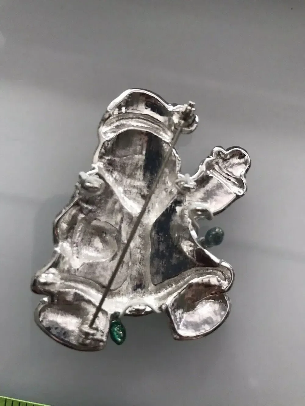 Silver Tone Glitter Enamel Santa Claus String Lights Brooch Pin Christmas